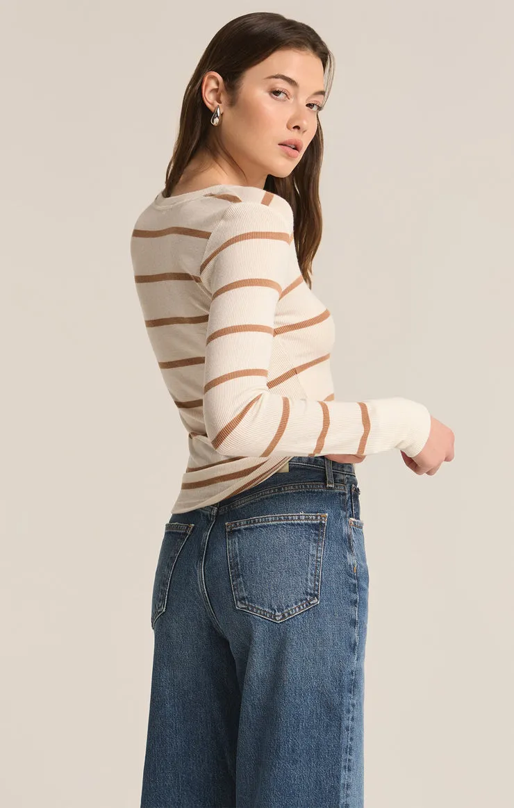 Z-Supply Scarlett Rib Stripe Henley - SEA SALT
